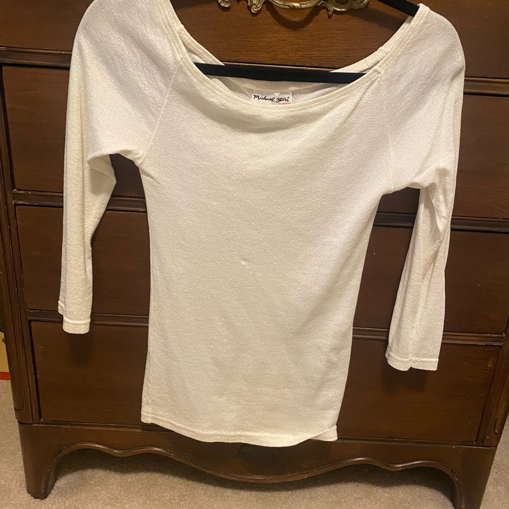 Michael Stars Women's Cream/White Scoop Neck Long Sleeve Top